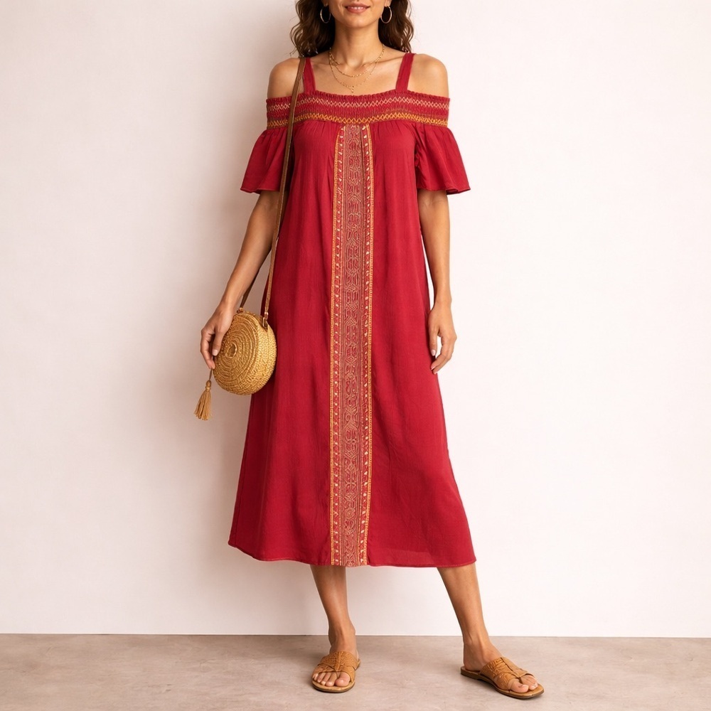 Neiman Marcus Off-Shoulder Midi Dress New With Tags Size 8